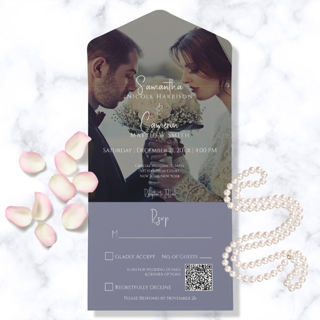 Modern Periwinkle Purple Elegant Photo QR Code All In One Invitation (Creator Uploaded)