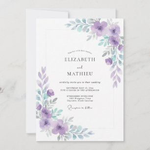 Modern Periwinkle Violet Leafy Wedding Invitation
