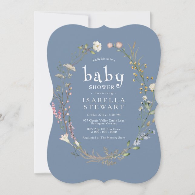 Modern Periwinkle Wildflower Cute Baby Shower Invitation (Front)