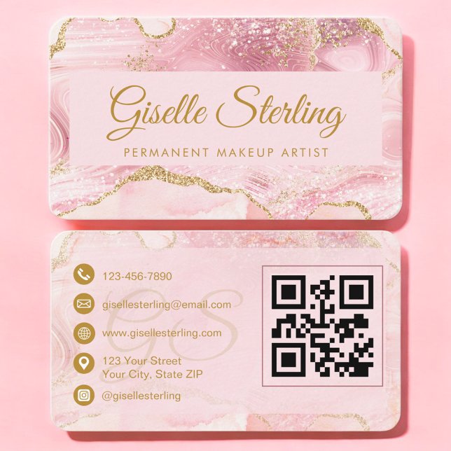 Modern Permanent Makeup Artist Blush QR Code Business Card (Creator Uploaded)
