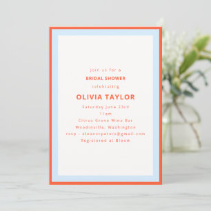 Modern Persimmon Orange Blue Border Bridal Shower Invitation