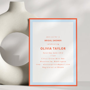 Modern Persimmon Orange Blue Border Bridal Shower Invitation