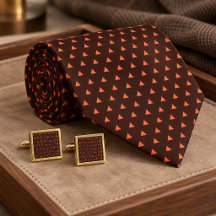 Modern Persimmon Triangles on Brown Pattern