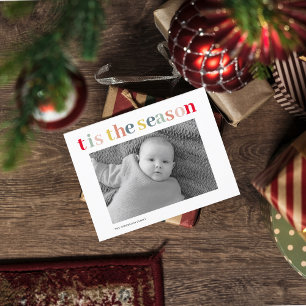 Modern Personal Photo Colorful Tis The Season Postcard