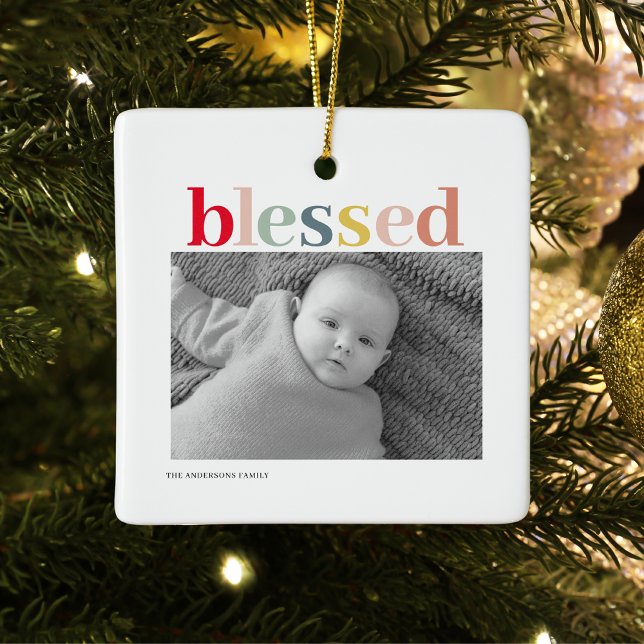 Modern Personal Photo | Colourful Blessed  Ceramic Ornament (Creator Uploaded)