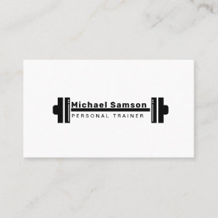 Modern Personal Trainer Black White Weights Business Card
