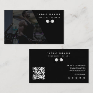 Modern Personal Trainer Bodybuilder Photo QR Code  Business Card