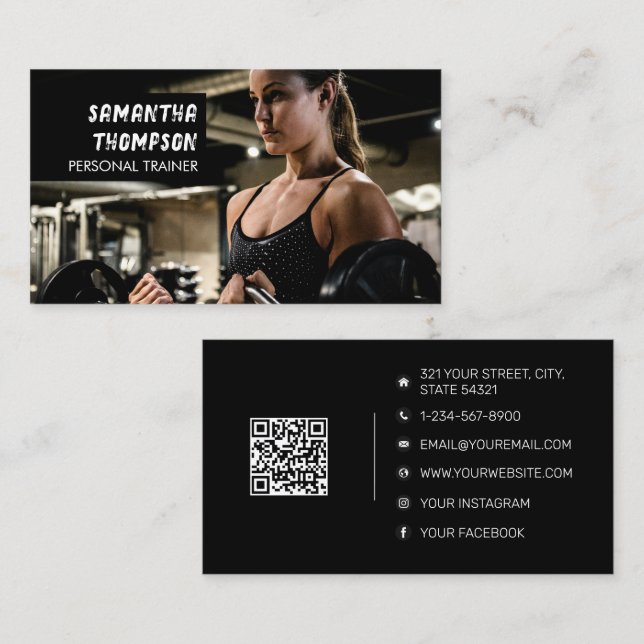 Modern Personal Trainer Fitness Photo Distressed Business Card (Front/Back)