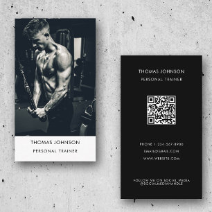 Modern Personal Trainer Fitness Photo QR Code  Business Card