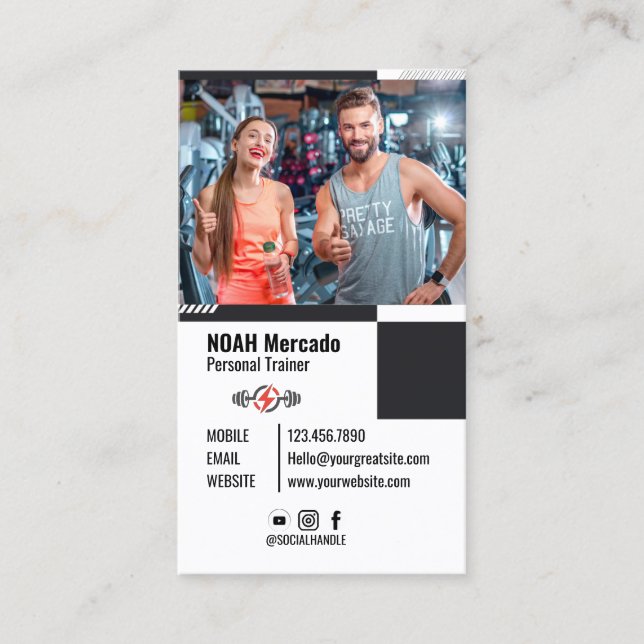 Modern Personal Trainer Fitness with Photo Business Card (Front)