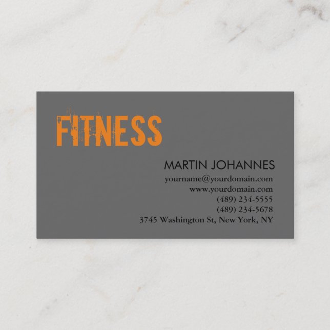 Modern Personal Trainer Orange Grey Business Card (Front)