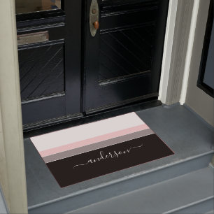 Modern Personalise Black Stripe Colour Block Doormat