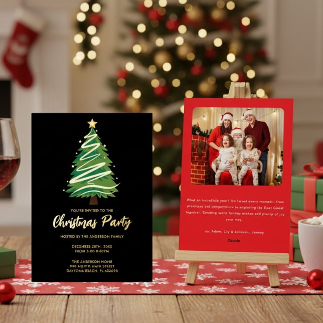 Modern Personalise Gold Red Green Tree Christmas  (Creator Uploaded)