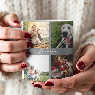 Modern Personalised 10 Photos Collage Dog Grey Coffee Mug