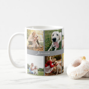 Modern Personalised 10 Photos Collage Dog Grey Coffee Mug