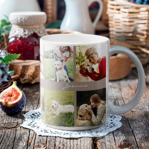 Modern Personalised 10 Photos Collage Dog Taupe Coffee Mug