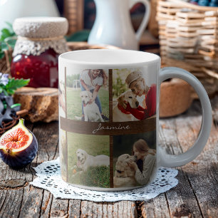 Modern Personalised 10 Photos Dog Rustic Wood Coffee Mug