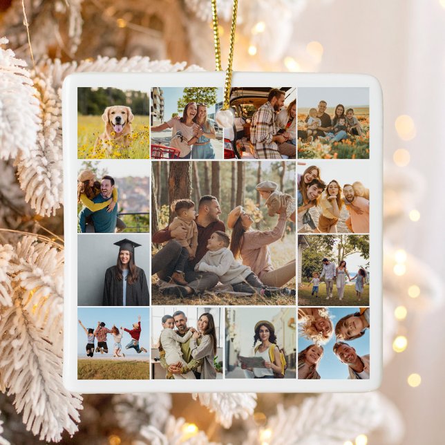 Modern Personalised 13 Photo Collage Ceramic Ornament (Creator Uploaded)