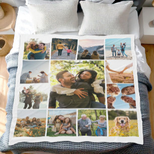 Modern Personalised 13 Photo Collage Fleece Blanket