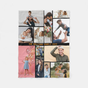 Modern Personalised 16 Photo Collage Custom Colour Fleece Blanket