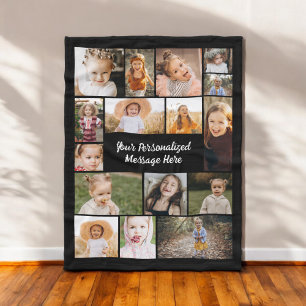 Modern Personalised 16 Photo Collage Custom Colour Fleece Blanket