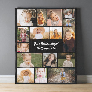 Modern Personalised 16 Photo Collage Custom Colour Fleece Blanket