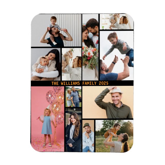 Modern Personalised 16 Photo Collage Custom Colour Magnet (Vertical)