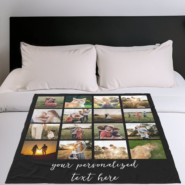 Modern Personalised 16 Photo Collage Custom Fleece Blanket (Creator Uploaded)