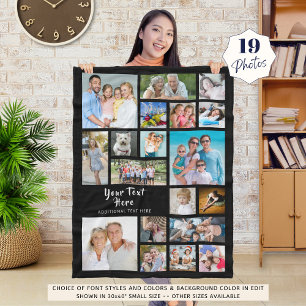 Modern Personalised 19 Photo Collage Black Fleece Blanket