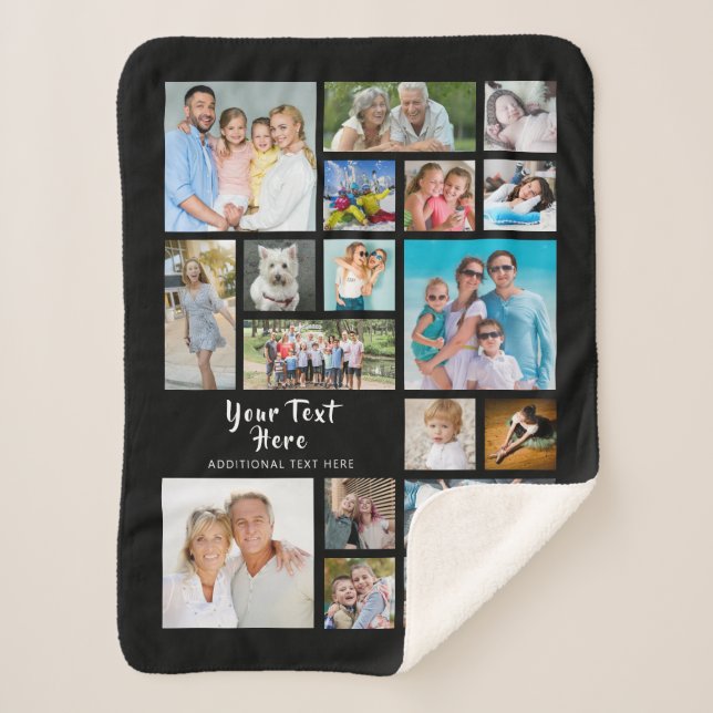 Modern Personalised 19 Photo Collage your Colour Sherpa Blanket (Front)