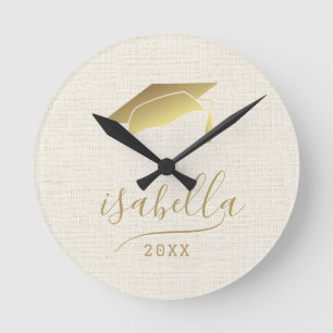 Modern Personalised 2024 Gold Grad Cap Keepsake Round Clock