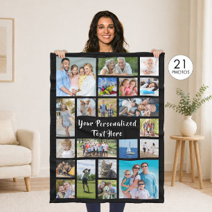 Modern Personalised 21 Photo Collage Custom Colour Fleece Blanket