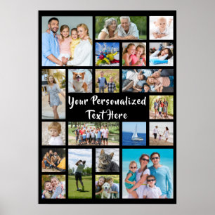 Modern Personalised 21 Photo Collage Custom Colour Poster