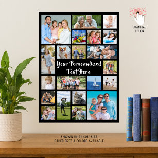 Modern Personalised 21 Photo Collage Custom Colour Poster