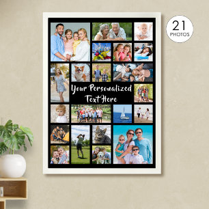 Modern Personalised 21 Photo Collage Custom Colour Poster
