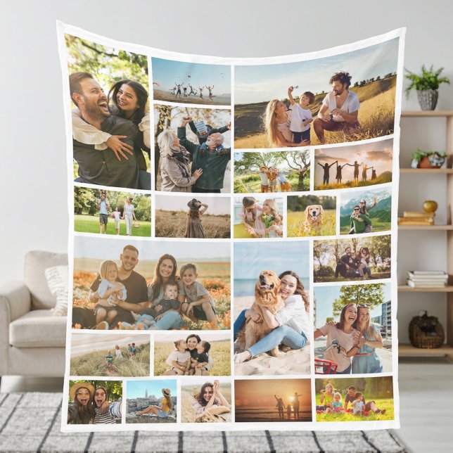 Modern Personalised 22 Photo Collage Fleece Blanket (Creator Uploaded)