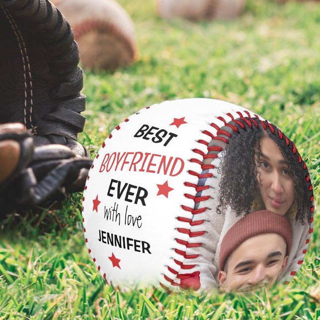Modern Personalised 2 Photo Best Boyfriend Ever Baseball (Creator Uploaded)