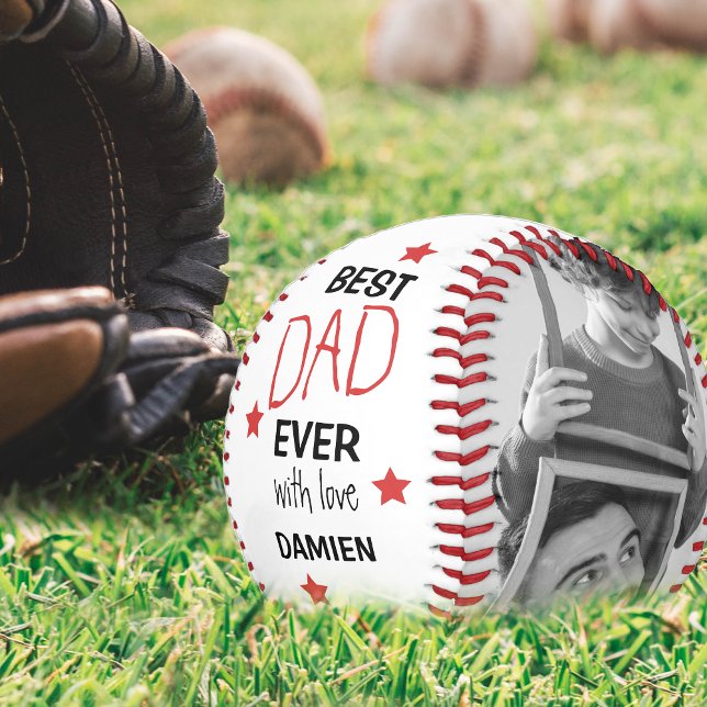 Modern Personalised 2 Photo Collage Best Dad Ever Baseball (Creator Uploaded)