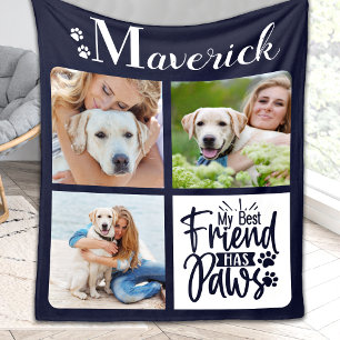 Modern Personalised 3 Pet Photo Dog Lover  Fleece Blanket