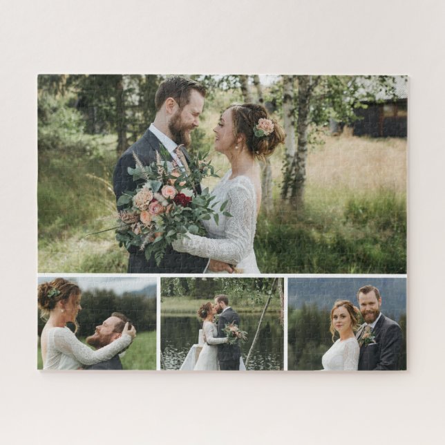 Modern Personalised 4 Photo Collage Jigsaw Puzzle (Horizontal)