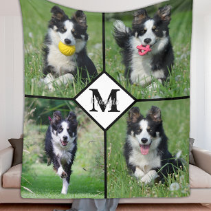 Modern Personalised 4 Photo Collage Pet Dog Fleece Blanket