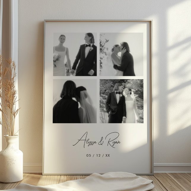 Modern Personalised 4 Photo Collage Wedding Poster (Creator Uploaded)