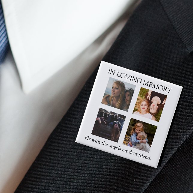 Modern | Personalised | 4 Photo Memorial 15 Cm Square Badge (Creator Uploaded)