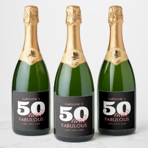 Modern Personalised 50th Birthday  Sparkling Wine Label