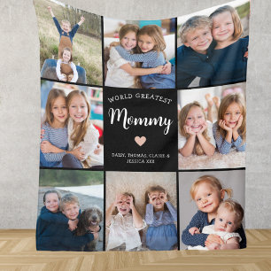 Modern Personalised 8 Photo Collage for Mummy Fleece Blanket