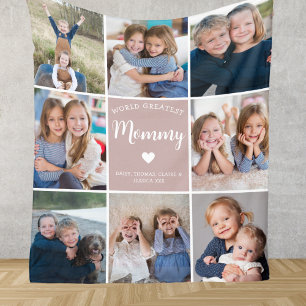 Modern Personalised 8 Photo Collage for Mummy Fleece Blanket