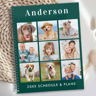 Modern Personalised 9 Photo Collage Emerald Green Planner
