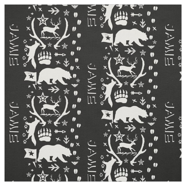 Modern Personalised Bear Fox Deer Boys Room Fabric (Swatch)
