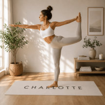 Modern Personalised Beige Name Yoga Mat