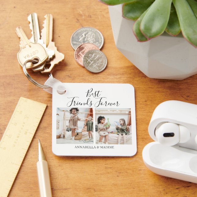 Modern Personalised Best Friends Forever | 2 Photo Key Ring (Desk)